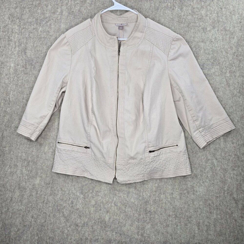 Roz & Ali Womens Jacket Beige Zip Front 1X Cotton Blend Textured Details